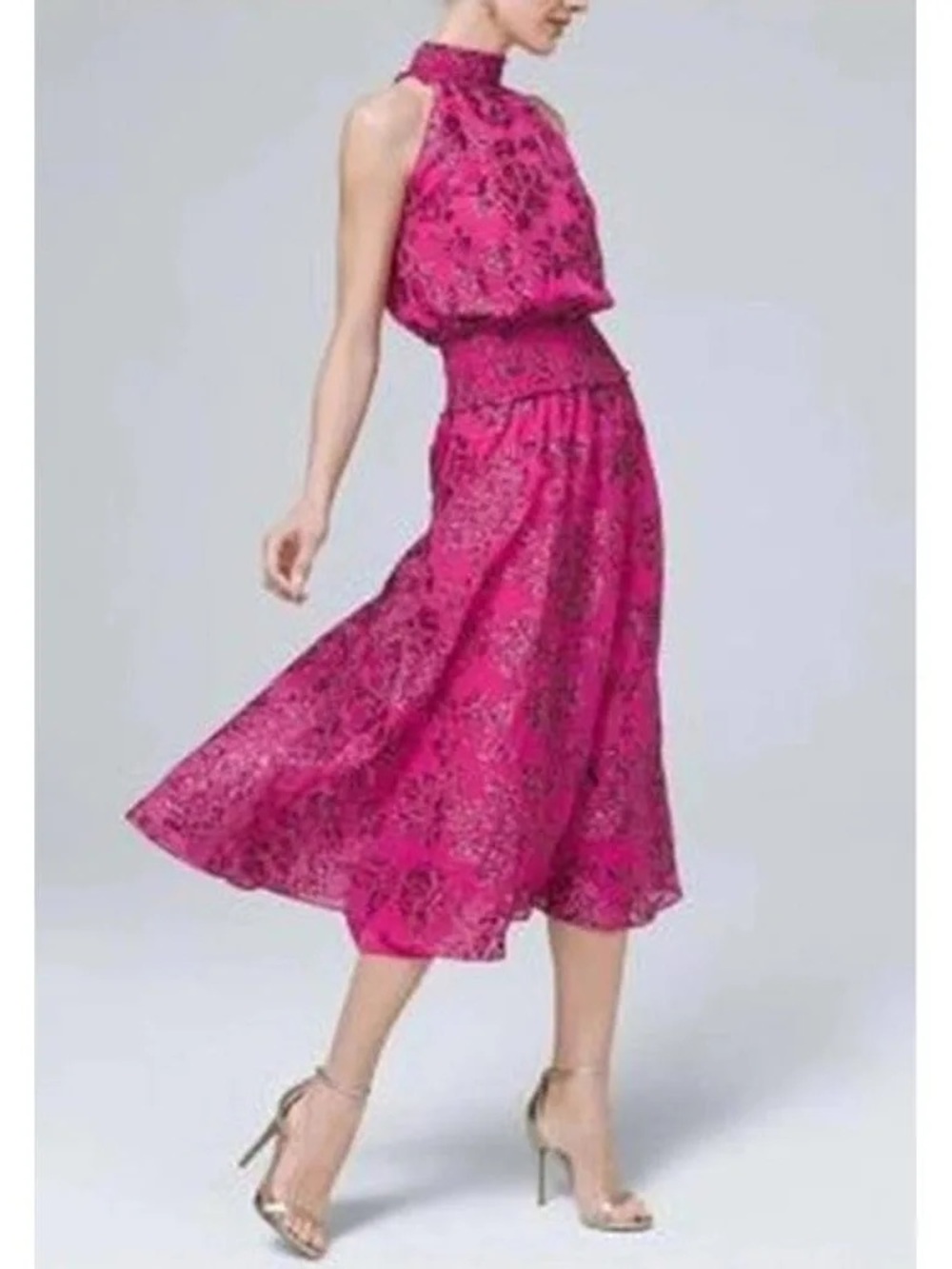 White House Black Market Fuchsia Floral Midi Dress